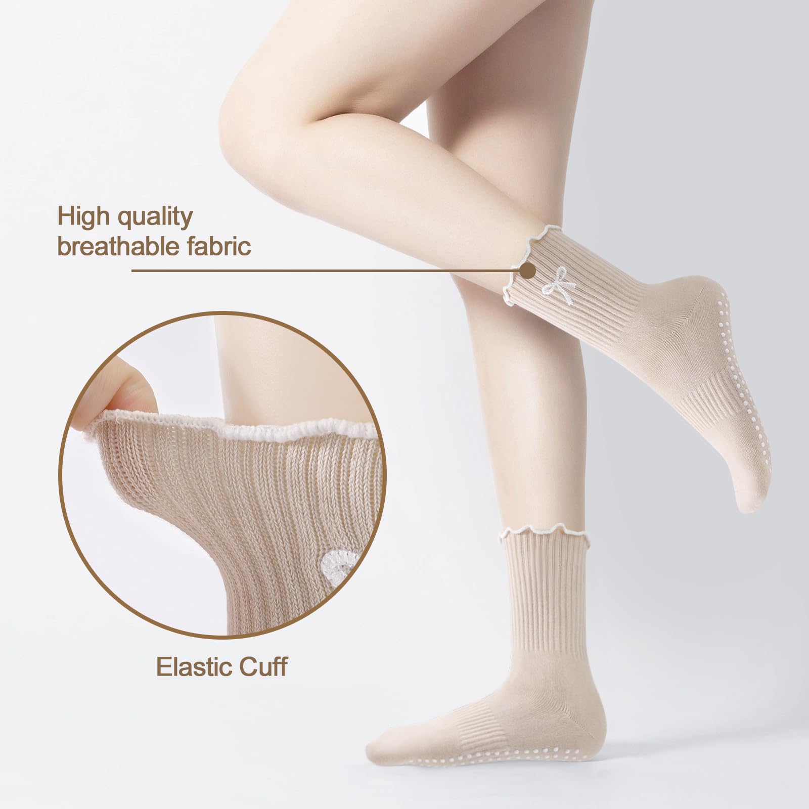 3組の滑り止めグリップ付きピラティスソックス、純綿通気性ヨガ - Medias Para Pilates Y Yoga のレビューと価格