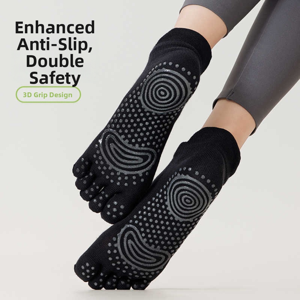 綿素材のレディーススポーツヨガソックス。滑り止め付き、五本指 - Pilates Yoga One のレビューと価格